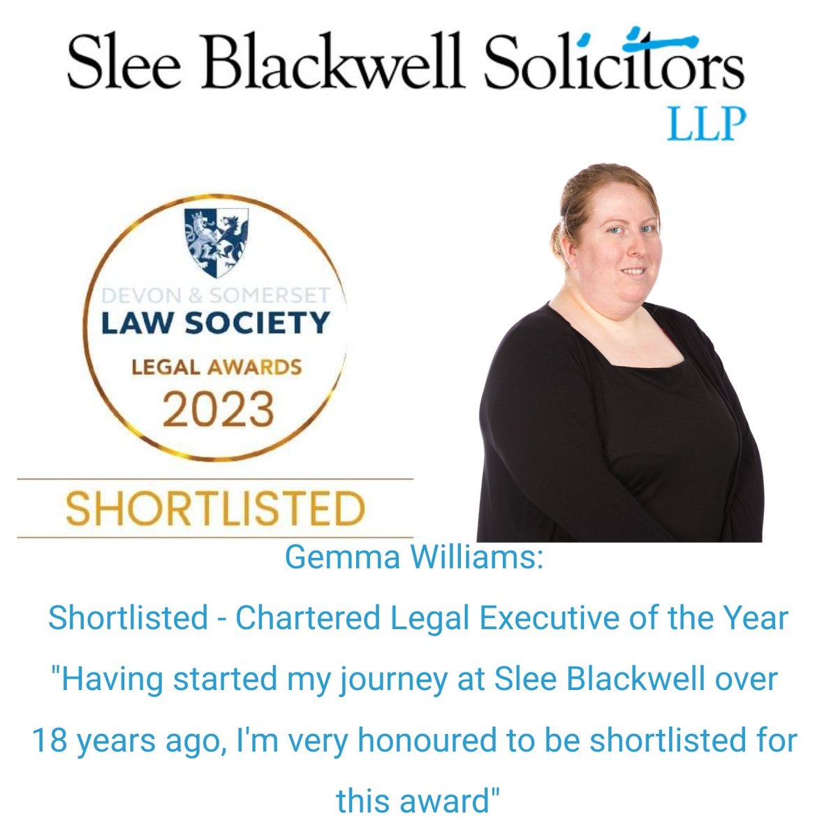 Gemma Williams has been shortlisted for the Devon & Somerset Law Society Awards. Gemma deals with all aspects of residential conveyancing helping clients across England and Wales.
#awards
#dasls
#shortlisted