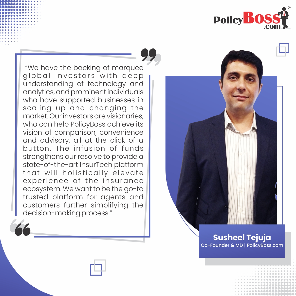 Policyboss's tweet photo. Onwards and upwards!
PolicyBoss has raised Series B funding from marquee institutional and individual investors including India SME Investments, Madhav Mirani, Jitendra Gupta and continued support from existing investor TPG Growth.
 #insurtech #policyboss
https://t.co/geCkNxI3hc https://t.co/vldxVFal63