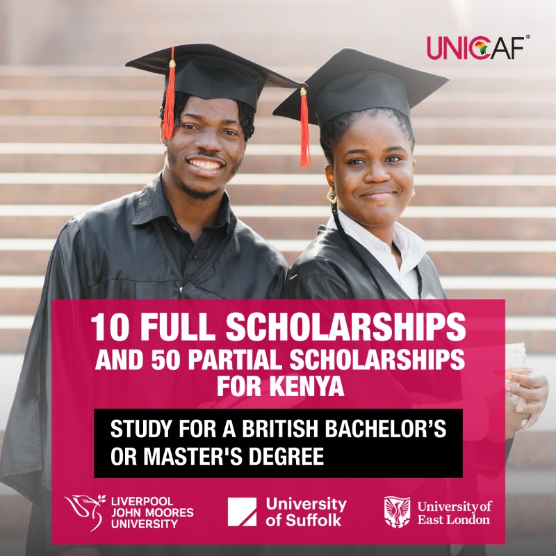 UNICAForg's tweet photo. Have you heard the news? Unicaf is offering 10 full and 50 partial scholarships to all Kenyan students to study online.