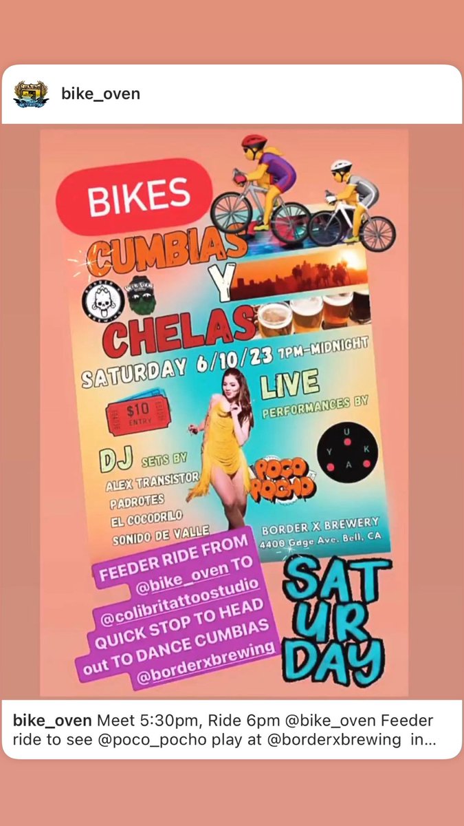 Feeder ride meets at 5:30pm Saturday - going to Borderxbrewery to dance to Poco Pocho, with planned stop on the way.