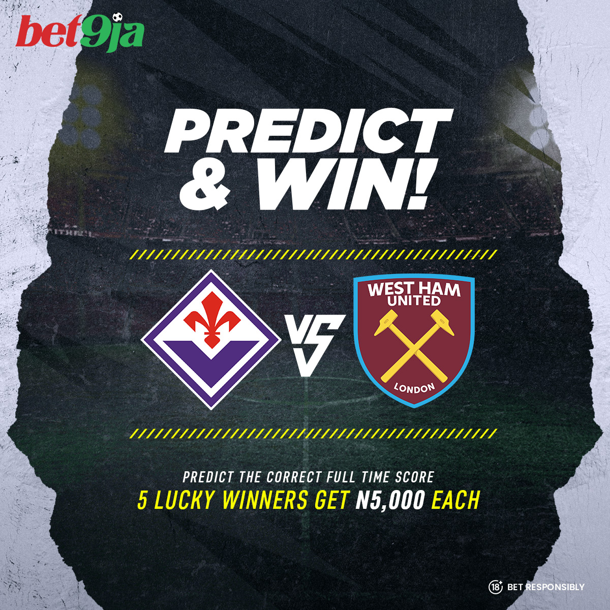 Comment the correct full-time score &amp; your 𝐛𝐞𝐭𝟗𝐣𝐚 𝐈𝐃 and stand a chance to win N5,000

All predictions end on Wednesday 7th May 2023 at 5:00 pm

Multiple and/or edited comments will be disqualified.

Five winners will be selected at random

#Bet9jaPredictAndwin