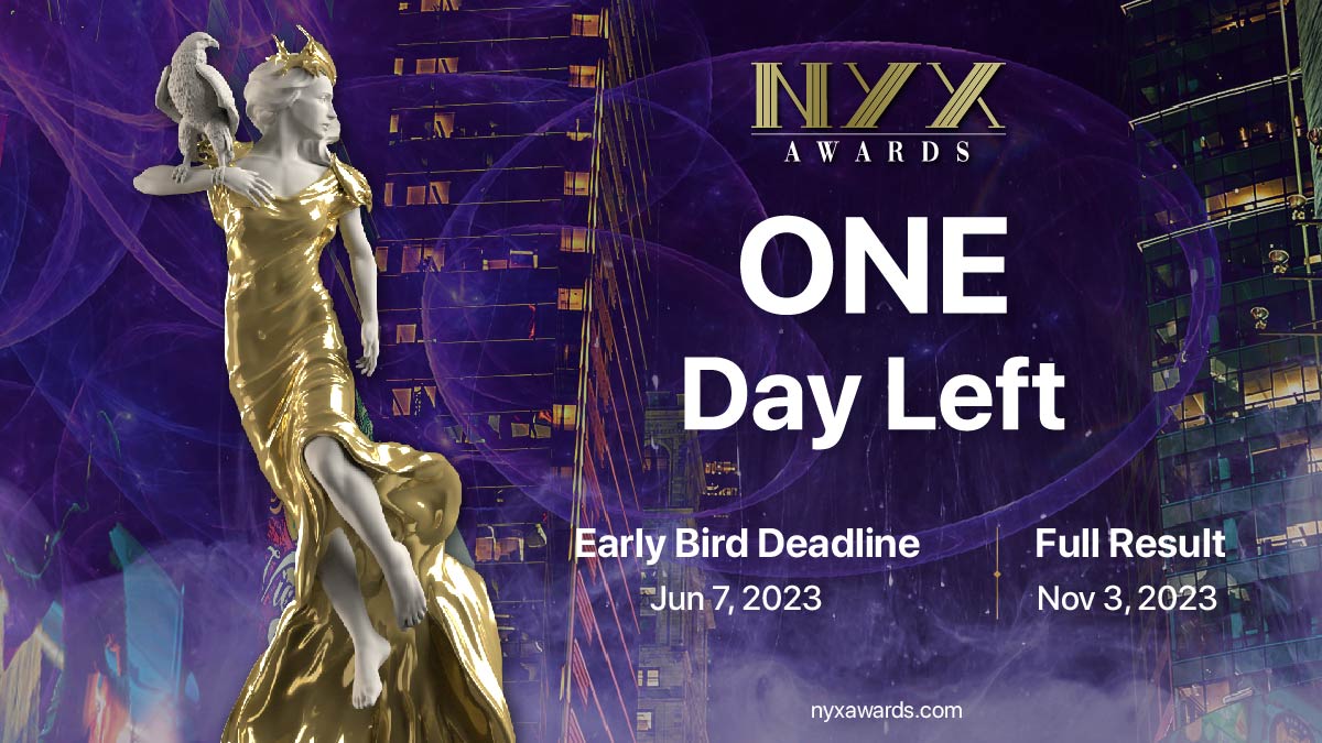 The last period for reduced rates is coming to an end TONIGHT.

Early Bird Deadline: June 7
Enter today: nyxawards.com

#NYXAwards #VideoAwards #MarcomAwards #marketingawards #advertisingawards #brandingawards #campaignawards #commercialawards #videographer