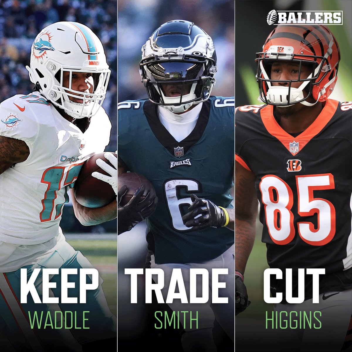 Keep, Trade, Cut - WR
#jaylenwaddle #devontasmith #teehiggins