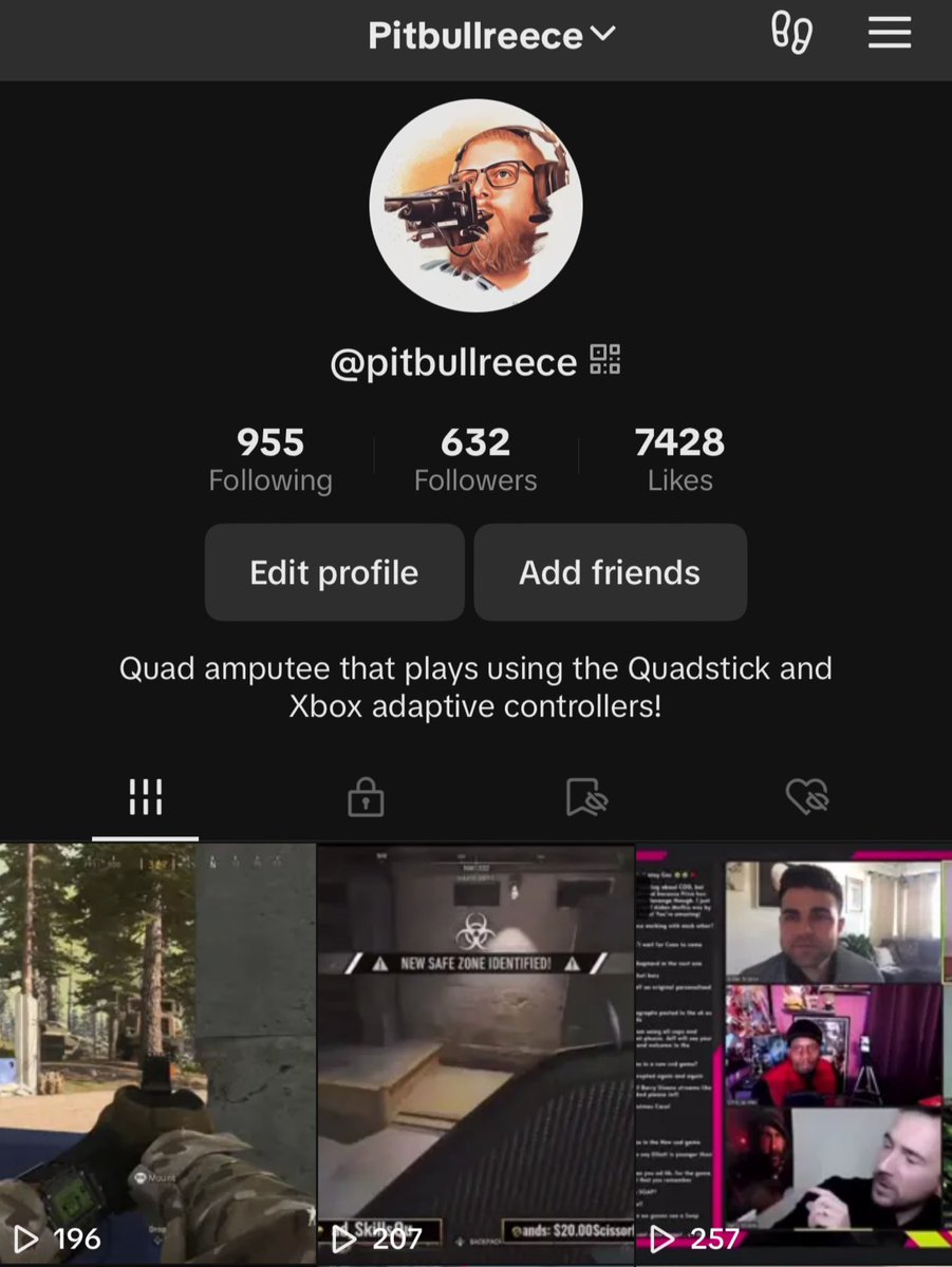 pitbullreece's tweet image. Add me on TikTok!! I’m trying to get to 1000 followers!! I post gaming clips and videos with my hand prosthetic 

tiktok.com/@pitbullreece?…

#disabledgamer #adaptivegamer #quadstick #xbox #TikTok #gamingcommunity #warzone #videogames #gaming #pitbullreece