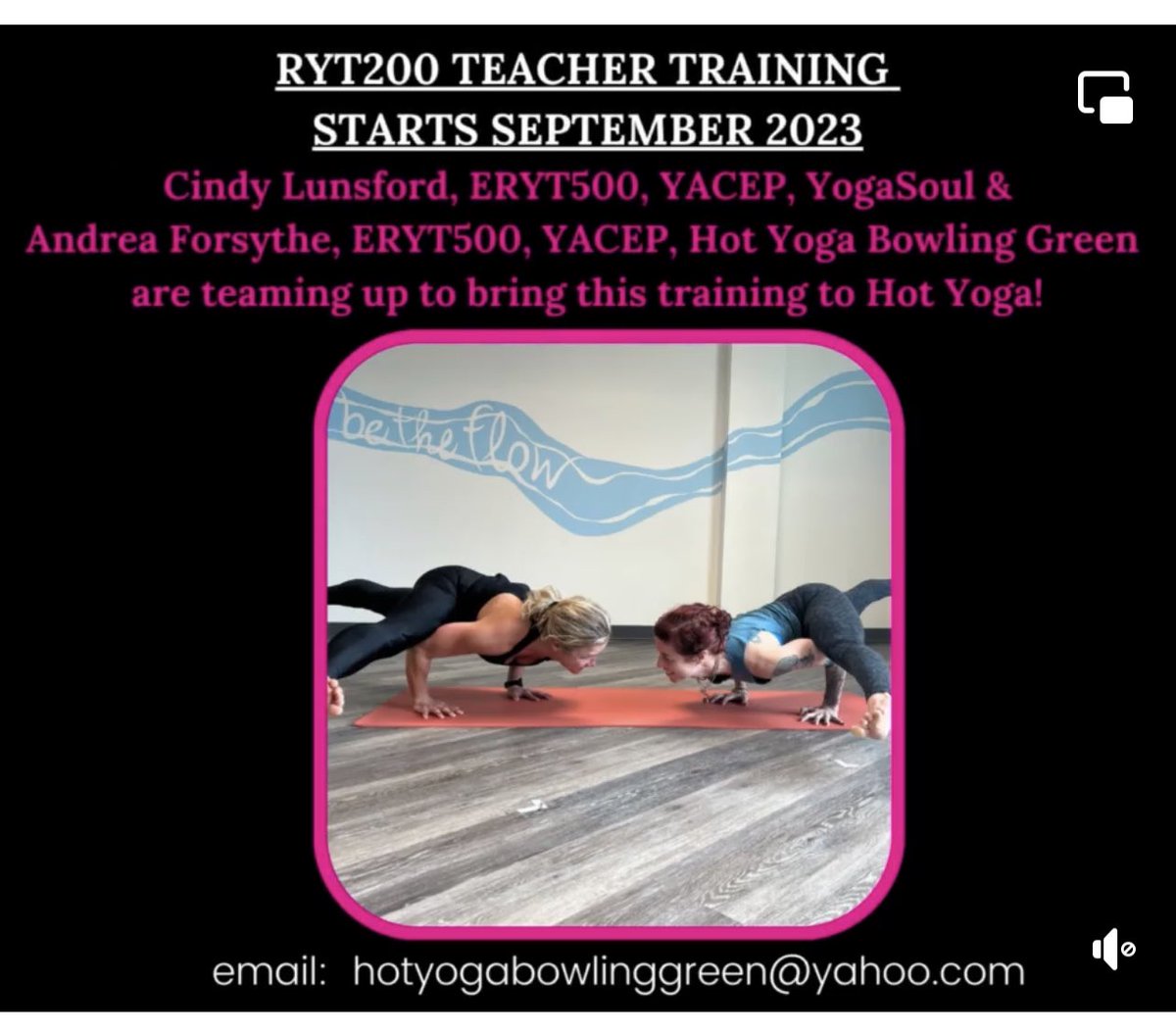 Have you thought about becoming a Yoga Alliance Certified RYT200 yoga teacher?  We start this fall!  Register by August 1, 2023 to save $200.  email:  hotyogabowlinggreen@yahoo.com for details!