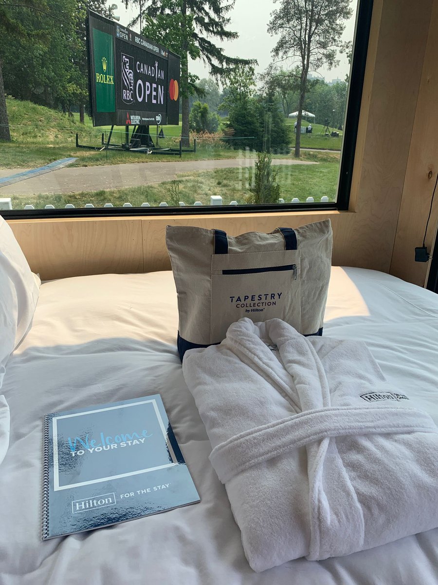 Tomorrow night should be so fun! I’m going to experience the ultimate stay right at the <a href="/RBCCanadianOpen/">RBC Canadian Open</a> on the 5th hole at Oakdale G&amp;CC thanks to #Hilton and its pop-up hotel - Hilton on the Green. I just hope there are a few DoubleTree cookies waiting for me… #HiltonForTheStay