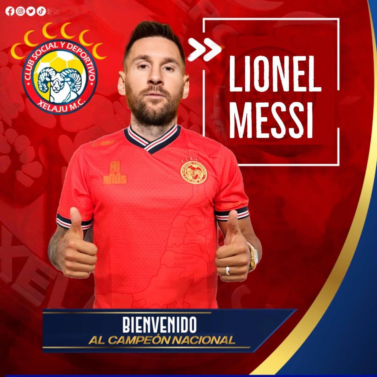 🚨| 𝐇𝐄𝐑𝐄 𝐖𝐄 𝐆𝐎: Lionel Messi

Xelajú MC have all documents in place to complete Lionel Messi signing for 23/24, here we go! 🔵🔴

◉ The agreement is in place since May as Messi has accepted to join Xelajú as free agent next season.