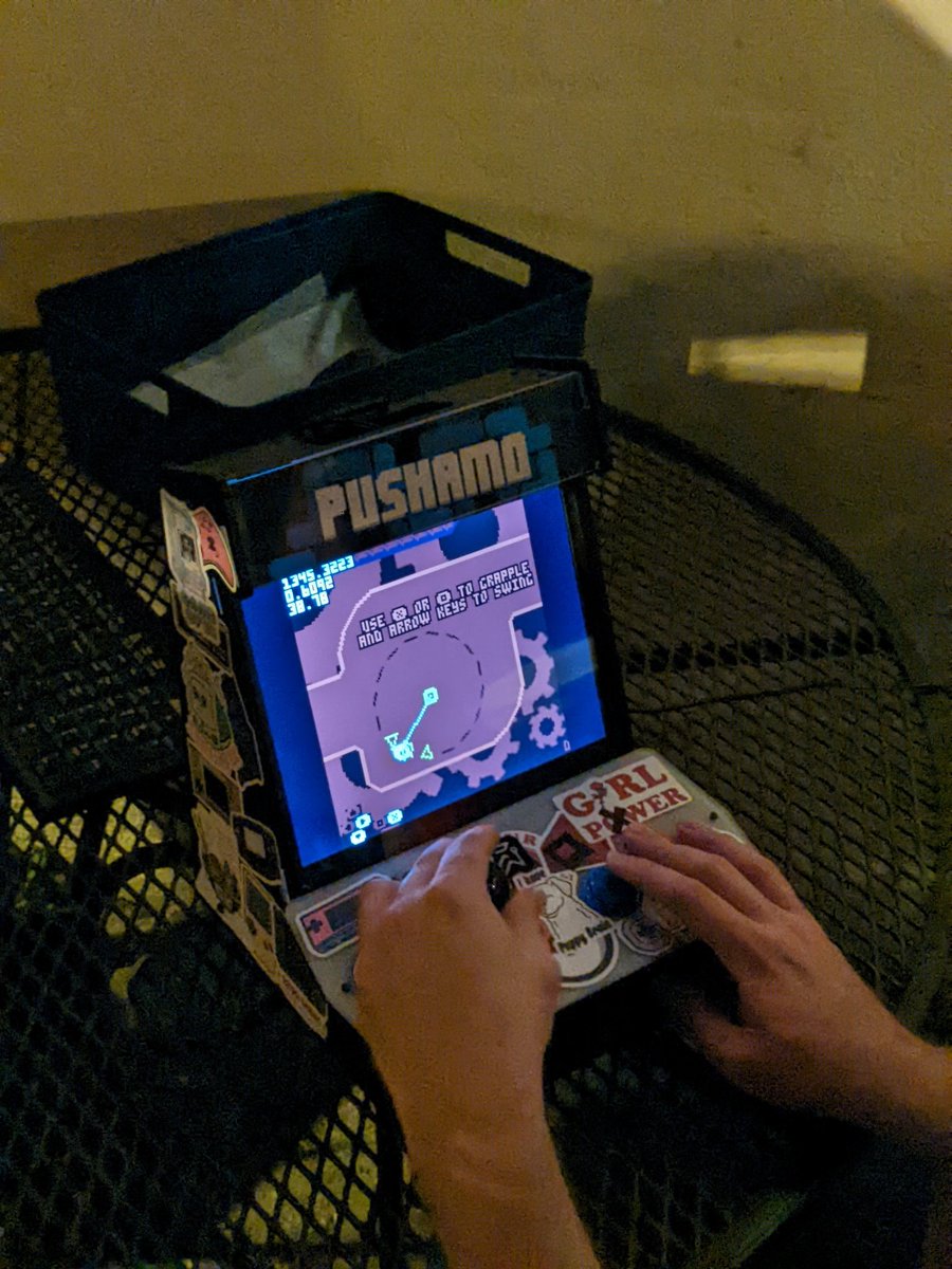gamedevbrook's tweet image. showing off momomo at @atlgamedevs tonight, and one determined soul played for over an hour trying to beat the level!
funness win; difficulty curve fail!