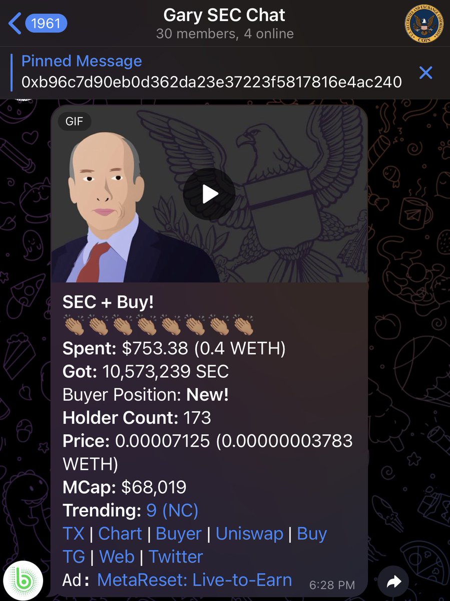 $SEC

Making an epic comeback

Community driven project after members nuked the chart. 

Liq Burnt 

0/0 Tax

Dextools being updated with correct TG social -  t.me/Gary_SEC

dextools.io/app/en/ether/p…

#SEC #SECcoin #FuckGary #GaryGenaler