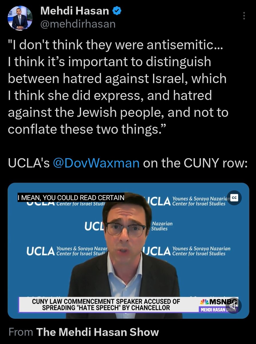 Now defending the antisemitic speech at CUNY last week.