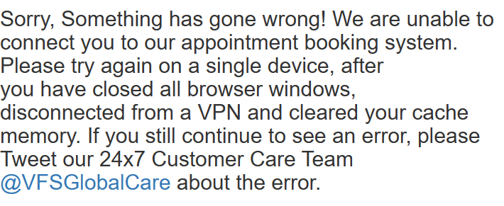 LankeNilesh's tweet photo. @vfsglobalcare I keep getting this error, please help. https://t.co/sBuEwnW37g