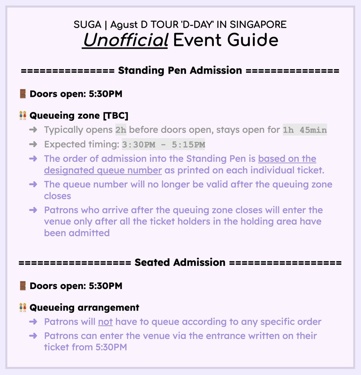 613apbp's tweet photo. Hi guys 😙💜 Can you believe we're only 9 days away from D-DAY in SG 😖😩🗣️👯‍♀️🦟🦗🦟🦗 

Anyway! Here's an UNOFFICIAL event guide 🫡 Hope it helps you plan for the concert while we wait for the official details to be announced! 

and happy festa 🥳 sososo excited for Take Two 🥹🤩 https://t.co/XYrzNJEW29