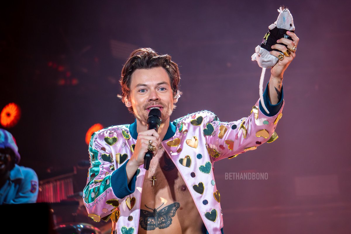 hsdtogethertour's tweet photo. Harry and the mouse on stage at Johan Cruijff Arena in Amsterdam, Netherlands - 6 June (via @bethandbono) https://t.co/S3aij18Htf