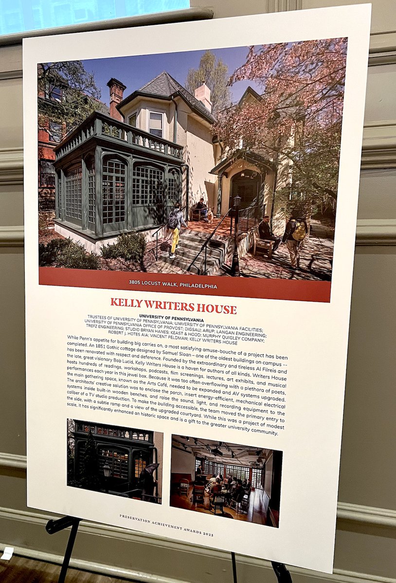 Tonight at its annual celebration the Preservation Alliance of Philadelphia presented the Kelly Writers House one of its awards—for the renovation of our Arts Café.