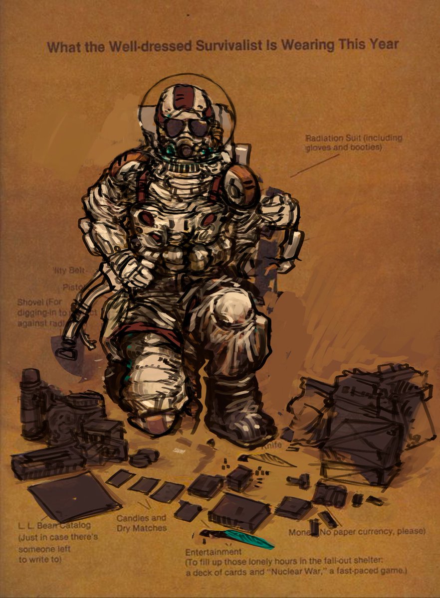 modredcastleton's tweet image. Early Traveler&apos;s Outfit design (we dropped the &apos;fish bowl&apos; helm for this dude ;)) ☢️☢️

#WormwoodStudios #HibernaculumGame #BackerExclusives