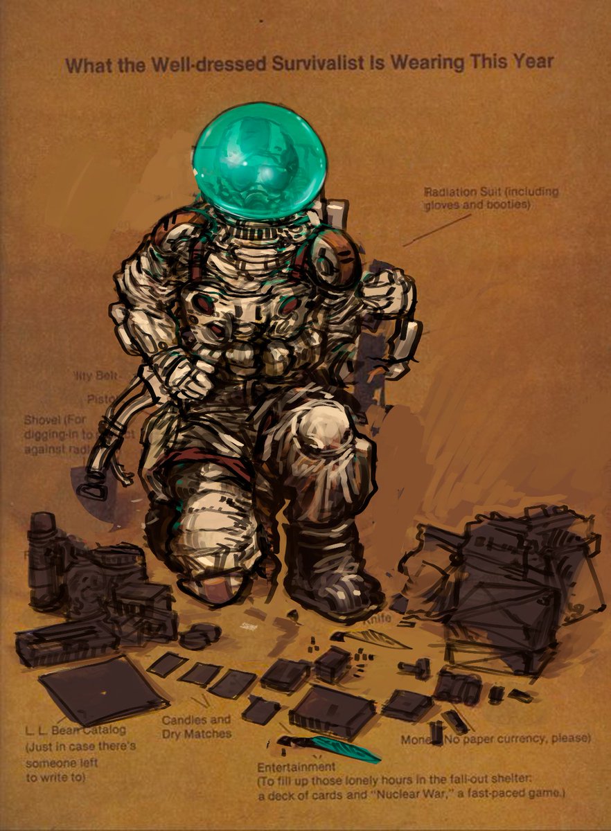 modredcastleton's tweet image. Early Traveler&apos;s Outfit design (we dropped the &apos;fish bowl&apos; helm for this dude ;)) ☢️☢️

#WormwoodStudios #HibernaculumGame #BackerExclusives