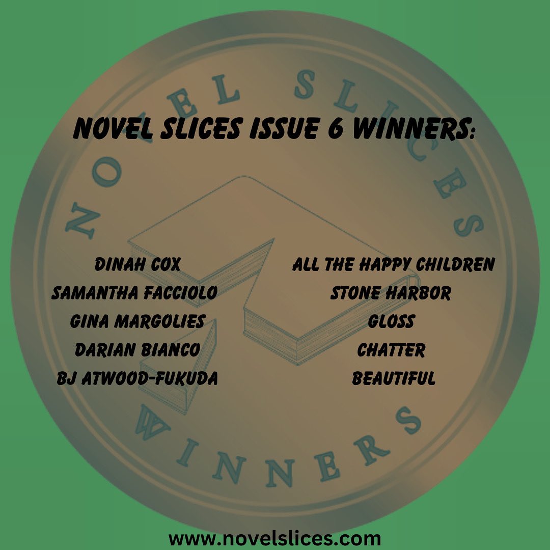 NovelSlices's tweet image. 📖 Introducing the Winners of the Issue 6 Competition 📖

We’re excited and honored to recognize the five winners of the latest Novel Slices Competition. We appreciate all participants for sharing their excerpts with us, everyone at Novel Slices enjoyed reading your work.