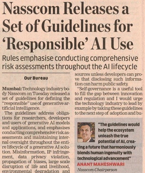 debjani_ghosh_'s tweet image. India&apos;s Tech Industry leads with example by collaborating to create a transparent self-governance framework for #GenerativeAI #ShapingtheTechade #ResponsibleAI
@nasscom
@PMOIndia @narendramodi @AshwiniVaishnaw @Rajeev_GoI @alkesh12sharma @_MAnant @RishadPremji @C_P_Gurnani @Valq