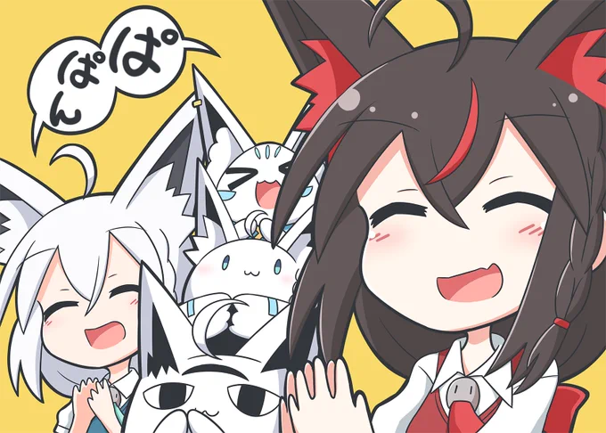 強風オールバック、何度も聴きたくなってしまう。 でもってクロちゃんが手を叩く所がかわいくて毎回見ちゃう  #絵フブキ
