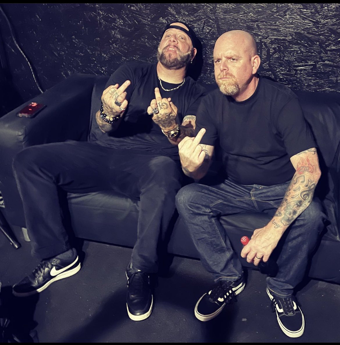 striking13la's tweet photo. Men In Black👍💪💯 Aaron Levario and Tony McCabe at the studio prepping for more recording and future shows🙌🙌💯💯

Where’s our metal heads at?? https://t.co/YgpWnpcict