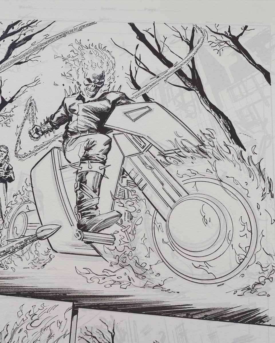 danielpicci8's tweet photo. Anyone like some BTS action? Here are the layouts, pencils, and inks for the GHOST RIDER reveal on his Hell Cycle. Issue 2 dropping soon!! #marvel #comics #ghostrider #dannyketch #hellcycle #johnnyblaze #spoiler #mcu #marvelcomics https://t.co/7yEJtjuFNE
