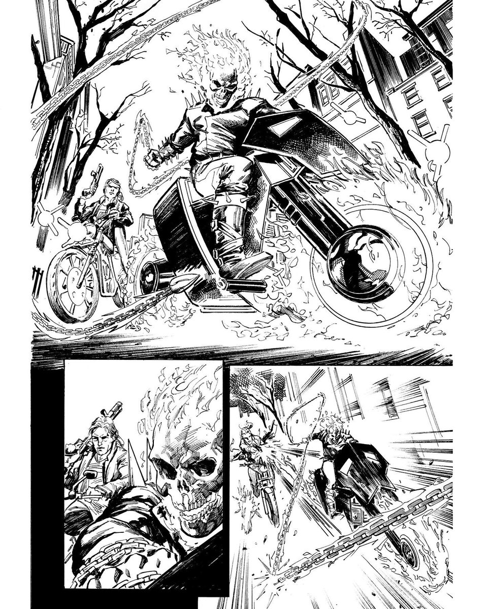danielpicci8's tweet photo. Anyone like some BTS action? Here are the layouts, pencils, and inks for the GHOST RIDER reveal on his Hell Cycle. Issue 2 dropping soon!! #marvel #comics #ghostrider #dannyketch #hellcycle #johnnyblaze #spoiler #mcu #marvelcomics https://t.co/7yEJtjuFNE