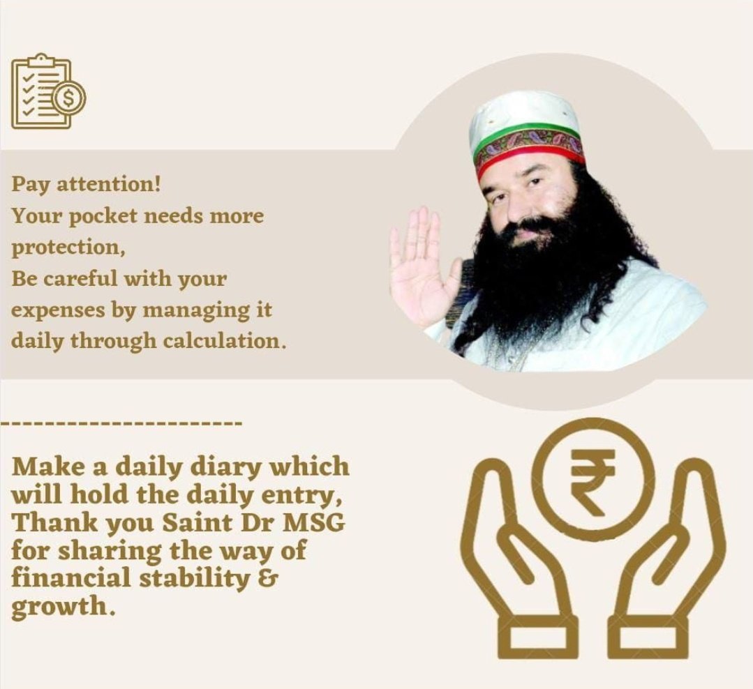 NavjotD76904952's tweet photo. #Waytosave
Saint dr. Msg gives many useful tips to his disciples about life.he used to do calculations as he belongs to an agricultural background .so he maintained a diary to note every little expense. His suggested his disciples to manage the monthly budget according to income. https://t.co/nro1umXn6A