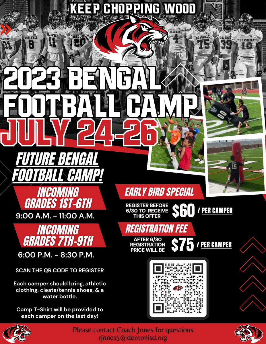 🚨🚨 GET SIGNED UP TODAY!🚨🚨 🏈 Braswell Bengal Football Camp 🏃Grades K-9th 🗓️ July 24th - 26th 📍 Carrico Stadium | Braswell High School 🔗 rankone.com/Public/Camps/C… 💰$60 Until June 30 | $75 After #KeepChoppingWood 🪓 #FutureBengals 🐅