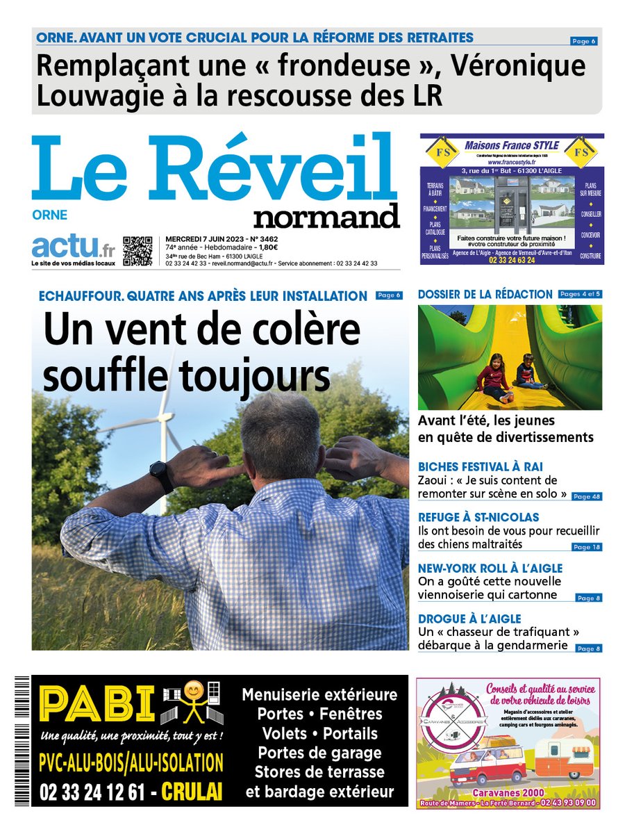 La Une de notre édition de l'Orne, consacrée aux éoliennes d'Echauffour.