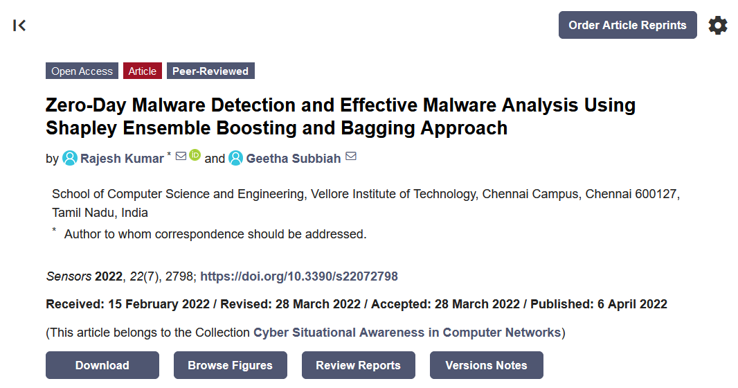 Sensors_MDPI's tweet image. #highlycitedpaper
Zero-Day Malware Detection and Effective Malware Analysis Using Shapley Ensemble Boosting and Bagging Approach
mdpi.com/1424-8220/22/7…
#BoostingBagging #MalwareDetection #CyberSecurity