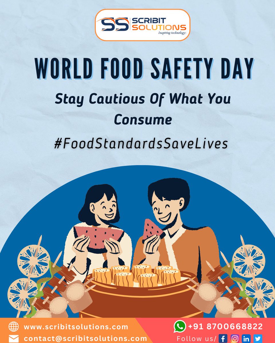 Raise your food standards for a healthy lifestyle. You need to stay cautious of what you consume.
#FoodStandardsSaveLives
.
Follow us! scribitsolutions.com
.
.
#WorldFoodSafetyDay #Safety2023 #FoodSafety