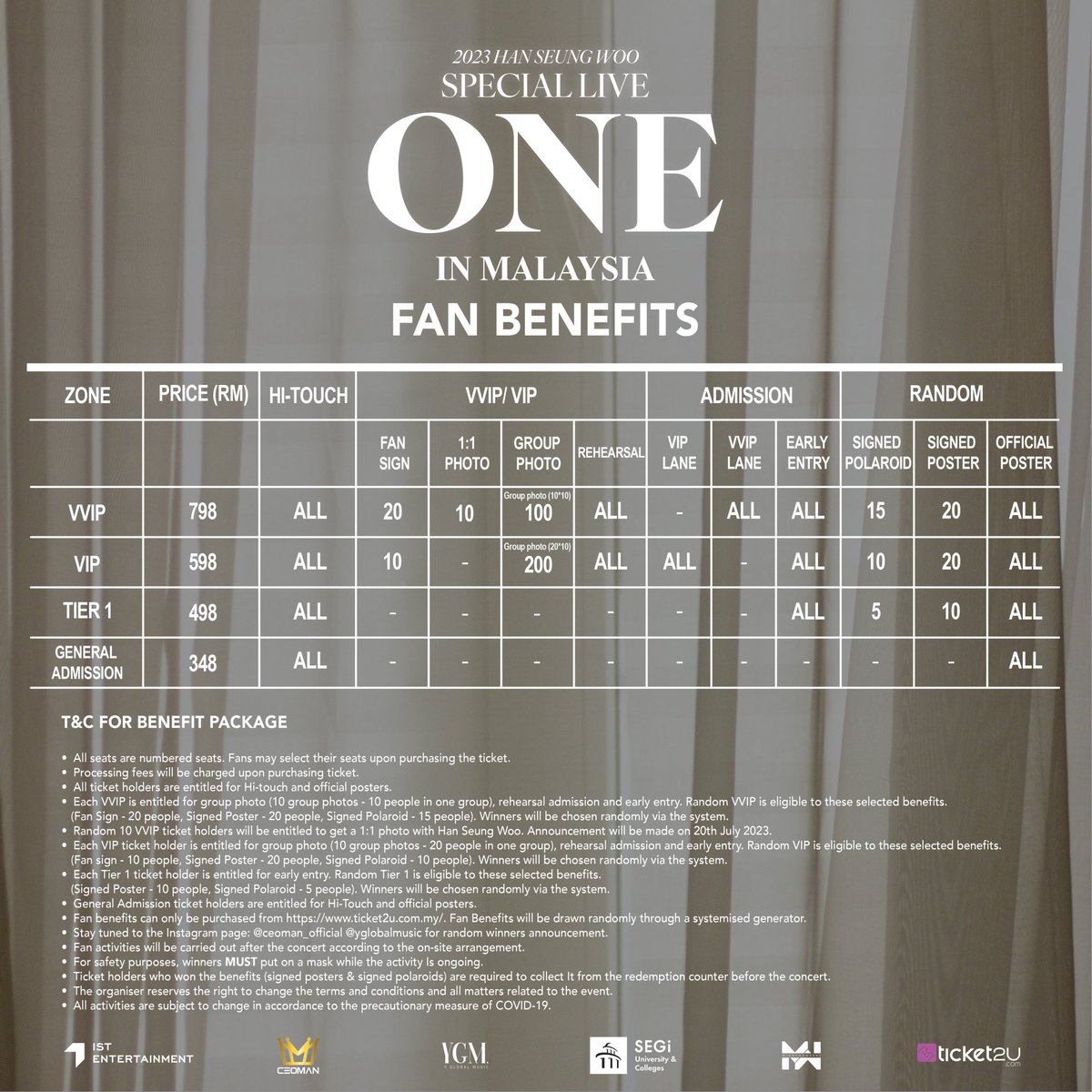 MyKpopHuntress's tweet photo. 2023 HAN SEUNG WOO ASIA TOUR SPECIAL LIVE [ONE] IN MALAYSIA 

📅 23.7.2023 (SUN) (5PM)
📍 Multi Purpose Hall - SEGi University
🎟️ RM798, RM598, RM498, RM348 
✨🎟 OPEN : 14.6.2023 (WED) (10AM) via https://t.co/3reafLzzVd 

#ONEinMalaysia #HanSeungwooinMalaysia @yglobalmusic https://t.co/Jg1OwHS2dg
