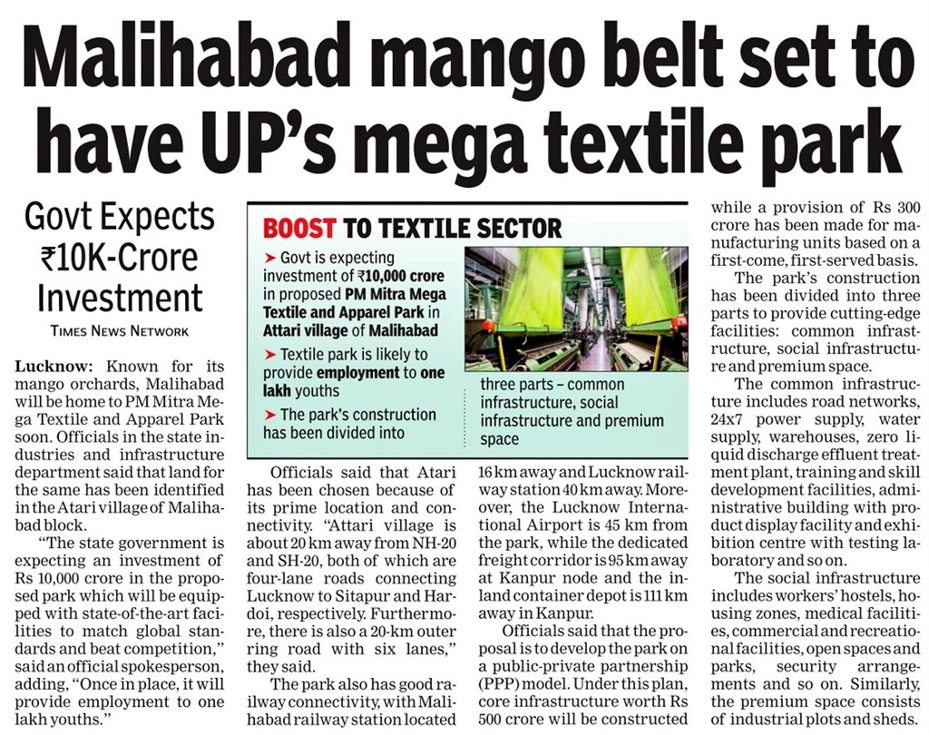 _InvestUP's tweet photo. #UttarPradesh
#Malihabad #mango belt set to have UP’s mega #textile park
🔶@UPGovt Expects ₹10K-Crore #Investment
#InvestInUttarPradesh #InvestInUP #Lucknow #Mega_Textile_Park #PM_Mitra
Read more👇🏻 https://t.co/VOcfDapPh6