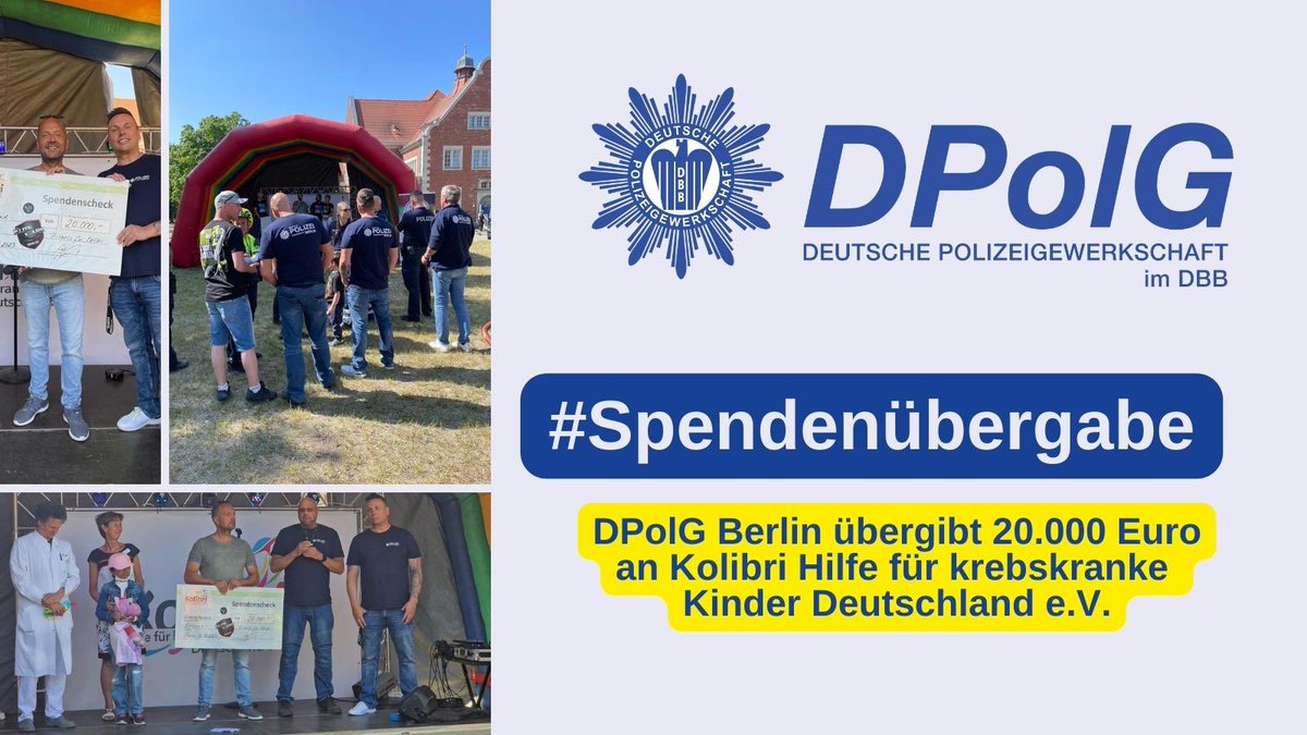 Am #Kindertag2023 war im <a href="/BuchHelios/">Helios Klinikum Berlin-Buch</a> Scheckübergabe für die Kinderonkologie. Kampagnen-Orga: <a href="/BDpolg/">Boris Biedermann</a> Boris Biedermann, 1. Stellv. Landesvorsitzender #DPolG Berlin &amp; Michael Birk. Was los war 👀 siehe im Video &amp; auf unserer Homepage dpolg.berlin/aktuelles/news… (2/2)