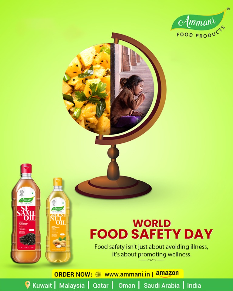 Your health is too precious to compromise on food safety. Let's make it a top priority. Happy World Food Safety Day!

#foodsafety #food #worldfoodsafetyday #healthy

For more details please contact:
80125 75717 / 80125 75727

#Ammani #AmmaniFoodProducts #NaattuMaraChekkuOil