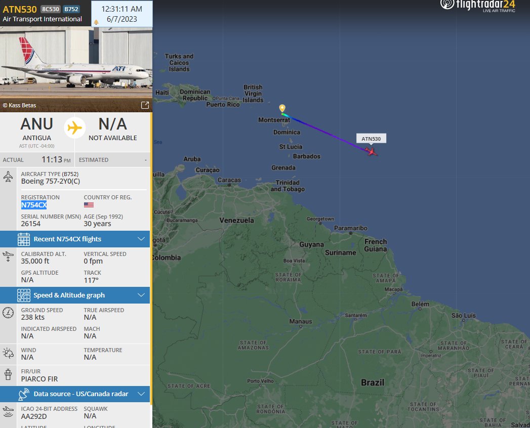 FlconEYES's tweet photo. #N754CX Boeing 757-2Y0(C)
Air Transport International (ATI) #USTransportationCommand
Departed from #PIARCO (https://t.co/b2WpXNZPhw)
#PlaneAlert #AvGeek #ADSB #Aviation #OSINT #7Jun https://t.co/6AQ3yNd5S1