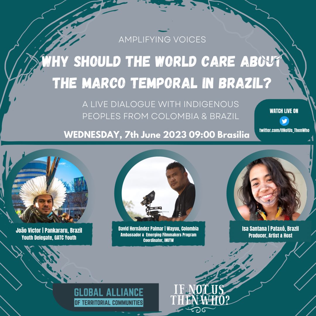 IfNotUs_ThenWho's tweet image. This week, the eyes of the world are looking to Brazil. The Federal Supreme Court is voting on a bill that could change the fate for all land demarcation in the country. Join us to learn more about what this discussion is and why it concerns the entire planet|9:00 (BR) 14:00 (EU)