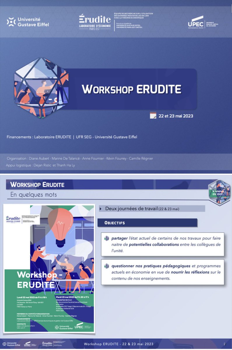 aj_fournier's tweet photo. 🔙 [Retour sur…] Workshop ERUDITE 2023

Les 22&amp;23mai se tenait la 2ème édition du #Workshop de l’#ERUDITE, co-hébergée à @UGustaveEiffel &amp; @UPECactus. L’occasion de réunir les membres du labo pr discuter recherche, méthodes, données, mais aussi pratiques &amp; contenu d’enseignement https://t.co/w1GaDAO6zN