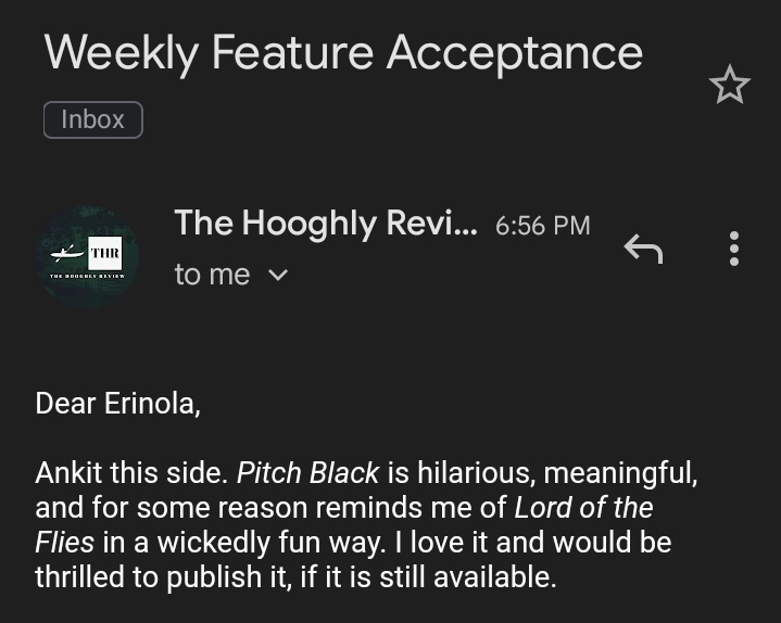 Absolutely elated! Thanks to @HooghlyReview and submit to their weekly feature today.