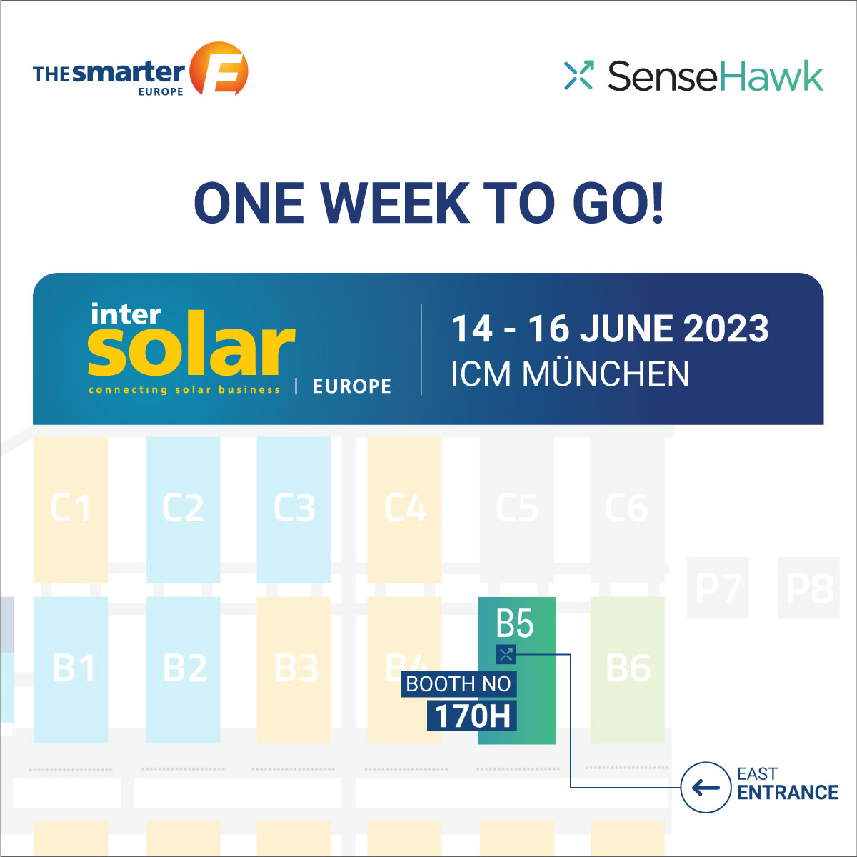 SenseHawk's tweet photo. JUNE 14-16, MUNICH: Meet the SenseHawk team at Booth B5.170H, ICM Munich, for The smarter E, Europe conference. We look forward to engaging conversations on all things solar and digitization.

#intersolar #solar #digitization #assetmanagement #digitaltwins #lcoe #defectmanagement https://t.co/uWQEclWnLH