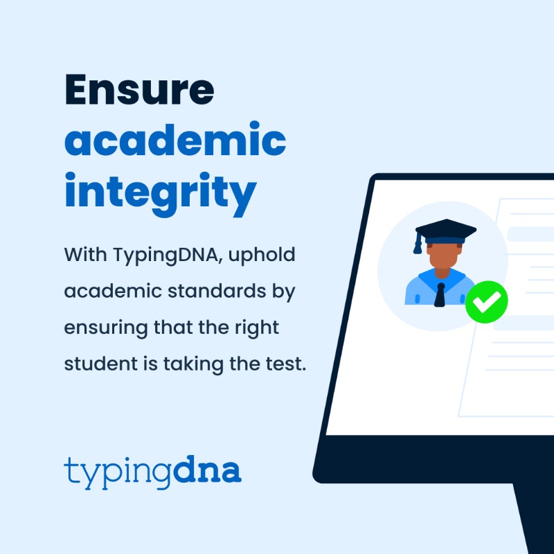 TypingDNA's tweet photo. Ever wondered how AI technology can safeguard academic integrity in online assessments?