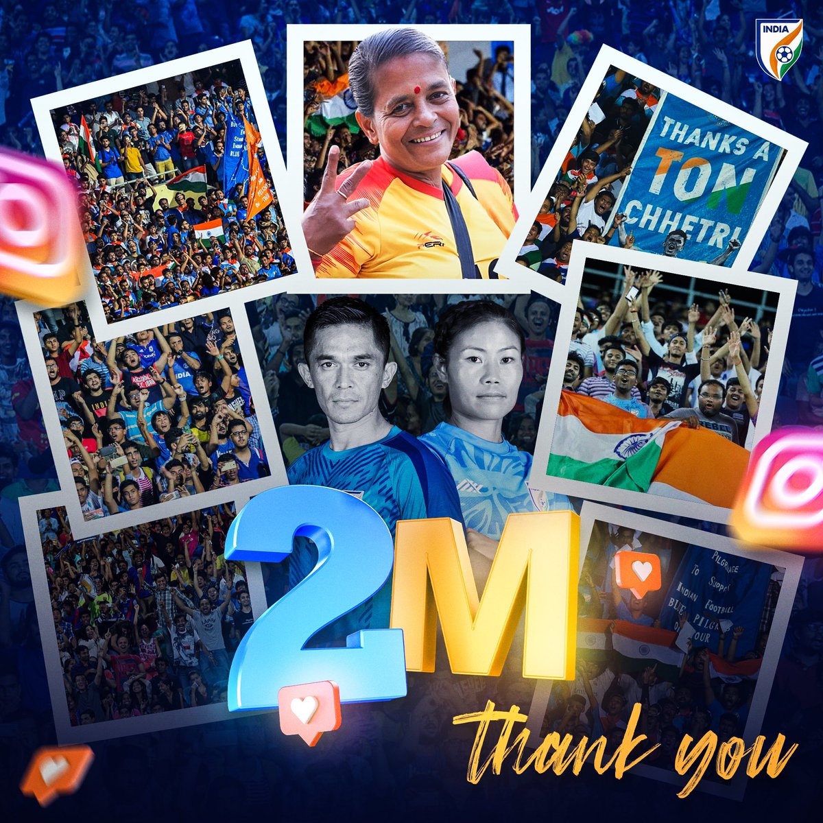 A 2️⃣ Million-strong family on Instagram 💙🙏🏽

We move forward together 💪🏽

#IndianFootball ⚽️ #IndianFootballForwardTogether 🤍