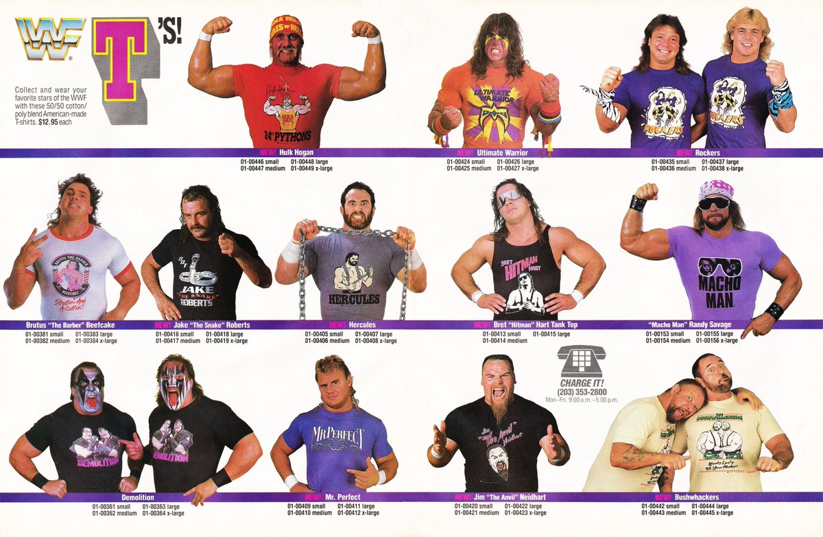 WWF T's! #WWF #WWE #Wrestling #HulkHogan #BrutusBeefcake #Hercules #JakeRoberts #UltimateWarrior #RandySavage #MrPerfect #JimNeidhart #TheRockers #Demolition #Bushwhackers