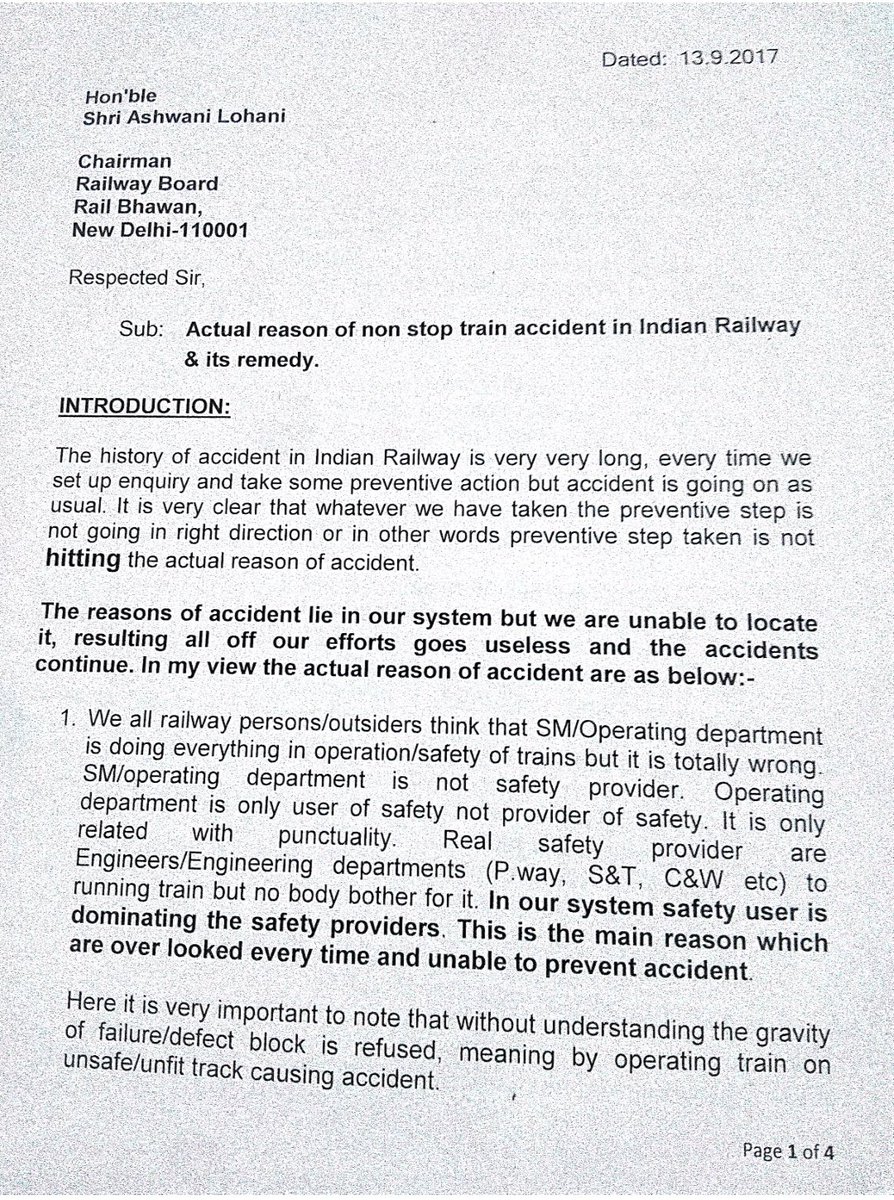 UP_78's tweet photo. @PMOIndia @RailMinIndia #BalasoreTrainTragedy @AshwiniVaishnaw @ANI 
A remedies letter by an employee to Railway board sent on 13/09/2017.. https://t.co/7v18EO8RZi