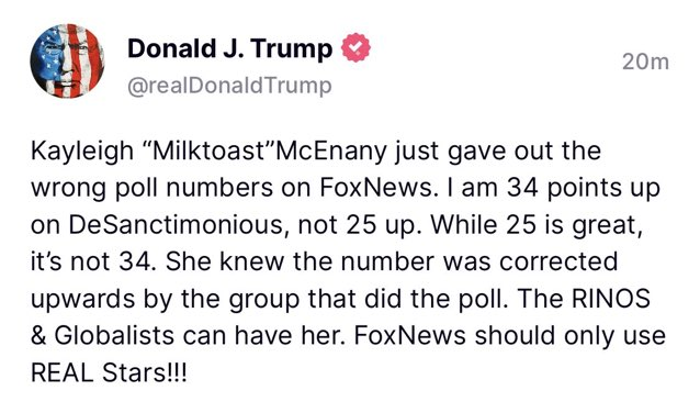 PithyQuips's tweet photo. Spelling it "Milktoast" is bad enough.

But the fact that Donald Trump thinks "milquetoast" is a clever nickname for one of his most devoted professional liars, along with "DeSanctimonius" for Ron DeSantis when "DeSaster" was staring everyone in the face... 

Trump's lost it. https://t.co/GLYGhJnP21