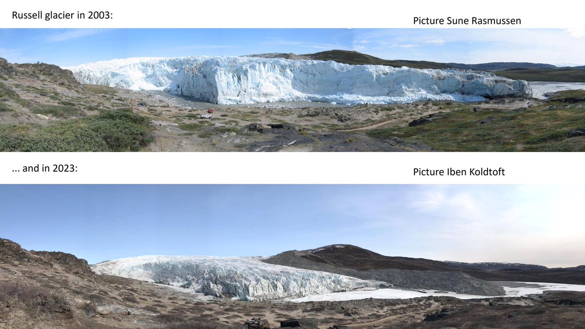 egripcamp's tweet photo. Today we show the 20-year development of the Russell glacier that can be visited from Kangerlussuaq and that many of our field participants have visited over the years. The glacier is connected to the Greenland ice sheet and is a popular sightseeing spot as it is quite impressive https://t.co/gBBn99YW7e