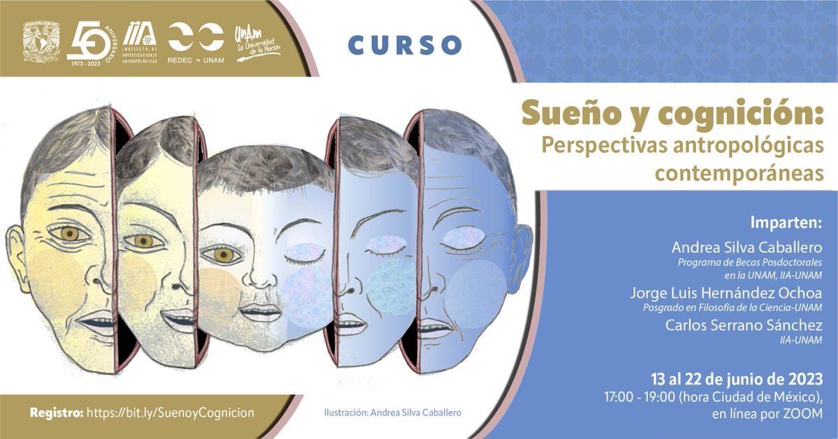 Contenta de invitarlos al curso online💻que impartiré con  mi querido <a href="/Yorchdz/">Yorchdz</a>, apoyados por <a href="/iiaunam/">Instituto de Investigaciones Antropológicas - UNAM</a>.
El curso durará 6 días (mar, mier, jue) entre el 13 y el 22 de junio.
Habrá constancias de participación. Inscripciones: bit.ly/SuenoyCognicion
#Sueño #Cognición #Antropología