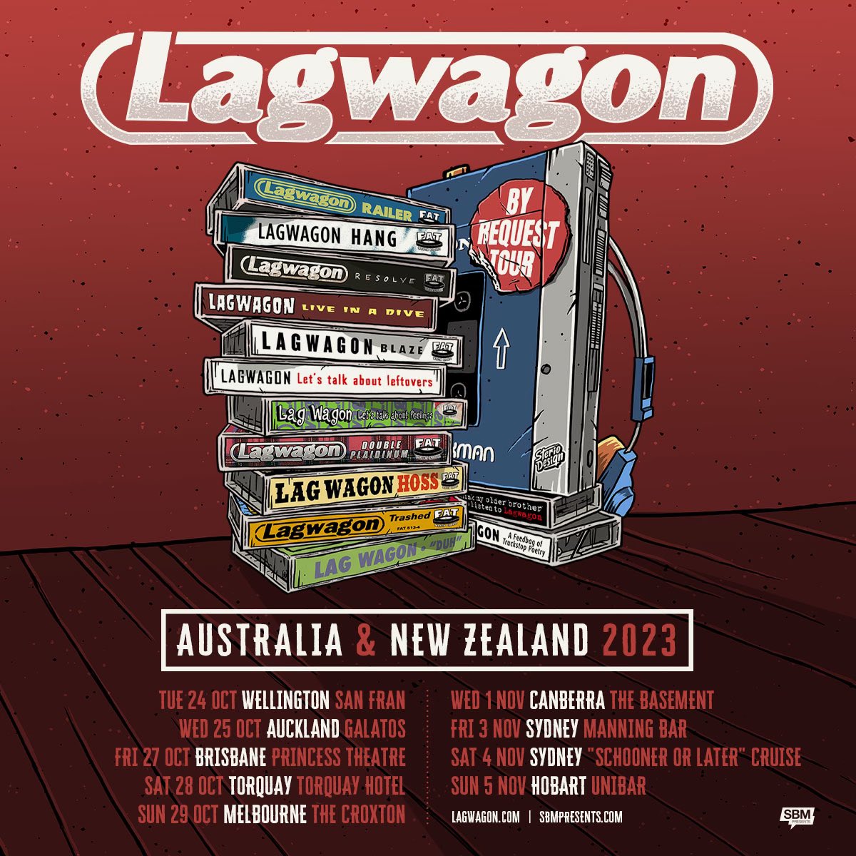 We're heading back to Australia and New Zealand! Grab a ticket and request your fave Lagwagon song! All ticket holders will be emailed a link where you can request a song. Our set list will include the songs that get the most votes. Tix on sale now 👉🏽 sbmpresents.com/tour/lagwagon-…