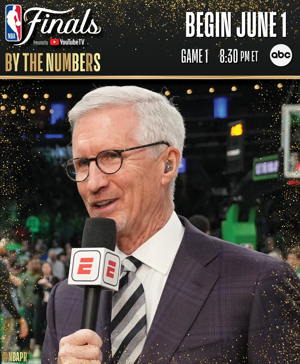 "Bang!!!" 🏀

Hall of Fame broadcaster Mike Breen will call his 𝟭𝟴𝘁𝗵 NBA Finals, the most for a play-by-play commentator.

For the 𝟮𝟭𝘀𝘁 consecutive season, ABC will broadcast the NBA Finals Presented By YouTube TV, beginning Thursday, June 1, at 8:30 p.m. ET.