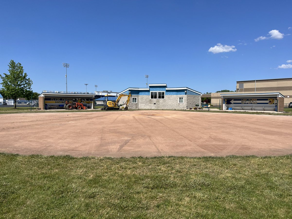 A picture from Regional Softball last week to our first day of stadium renovation.Thank you to all my volunteers today for working out in the heat to get ready for turf.We look forward to another project with Maumee Bay Turf, Anstead Construction, and Fremont Fence.#wilsonfield